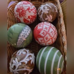 6 Vintage Decor Carpet Balls Ceramic Green Broen Orange 2 Each